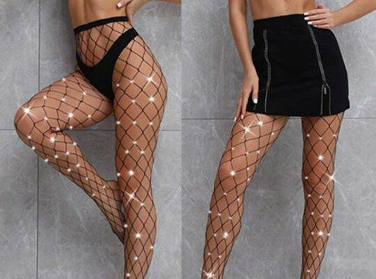 قطعتان من جوارب شبكية مرصعة بأحجار الراين