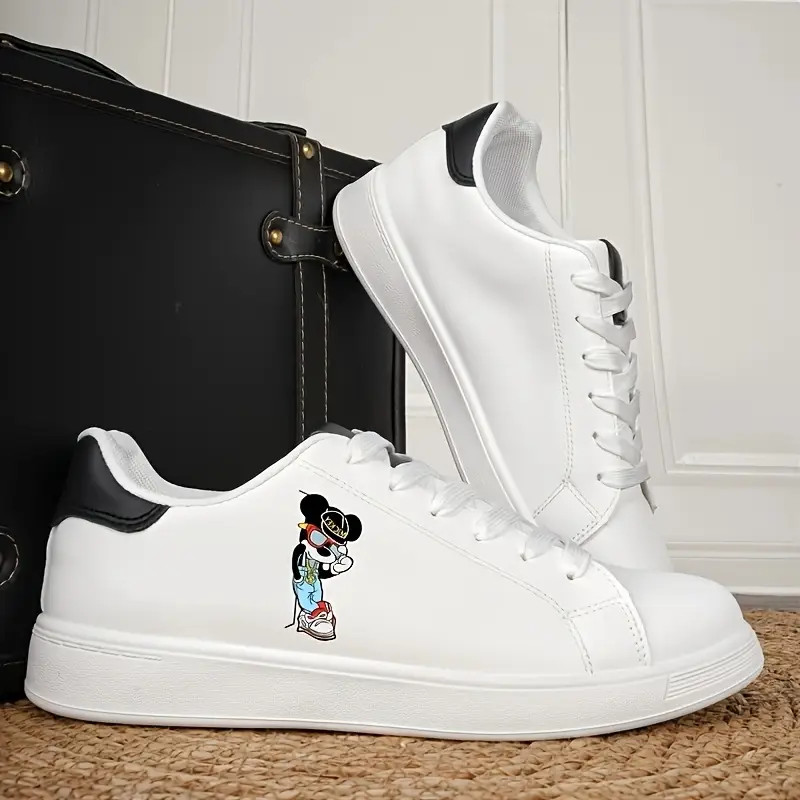 نمط طباعة ميكي ماوس من ديزني - حذاء رياضي منخفض القمة مناسب لجميع الفصول، يتميز بنعل من القماش المريح، حذاء مسطح، حذاء متعدد الاستخدامات والمناسب للزوجين طوال السنة.