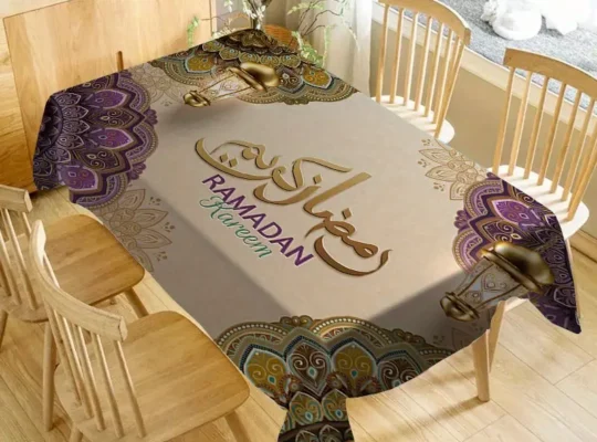 1 قطعة مفرش طاولة فاخر برسمة ماندالا رمضان