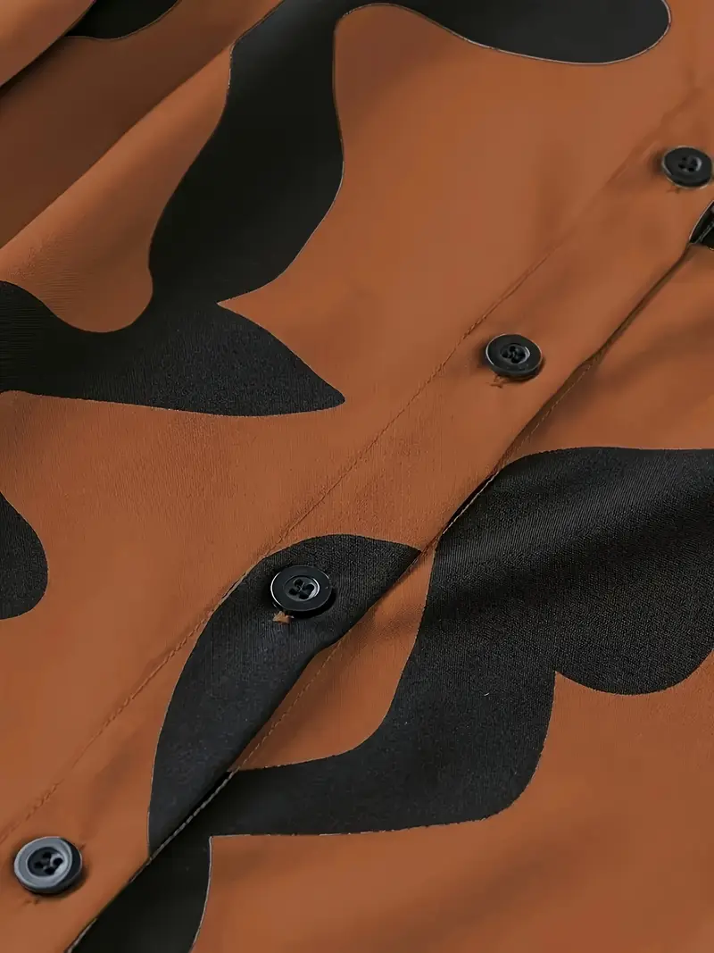 قميص نسائي أنيق بأكمام طويلة وأزرار مع طباعة عشوائية فريدة - الصورة 2