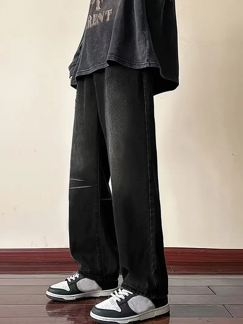 سروال واسع للرجال بتصميم عصري، مزيج من الفيسكوز (70% فيسكوز، 30% بوليستر)، بلون موحد، قماش محبوك لجميع الفصول، خصر متوسط مع سحاب، طول عادي، ملابس غير رسمية لعطلة نهاية الأسبوع.