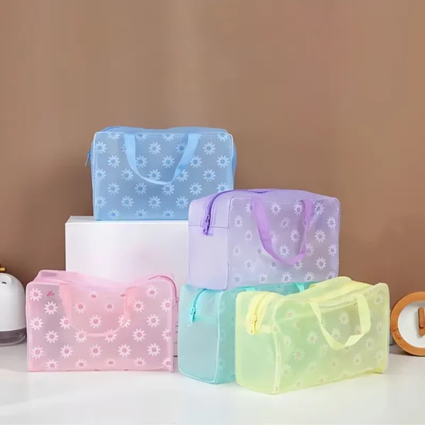 حقيبة مستحضرات تجميل PVC مقاومة للماء بنقشة زهور أنيقة - بدون رائحة، منظم سفر محمول للمكياج وأدوات النظافة، حقيبة مستحضرات تجميل