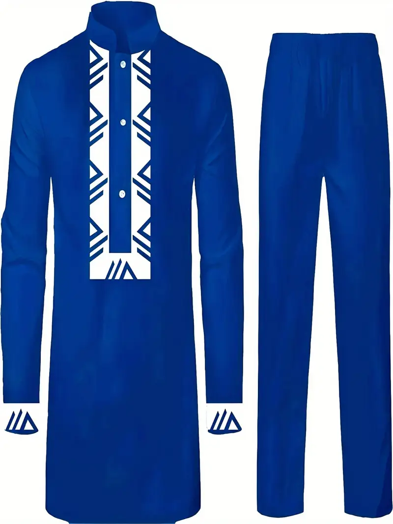 ثوب رجالي تقليدي بقصة منتظمة مع تطريز هندسي...