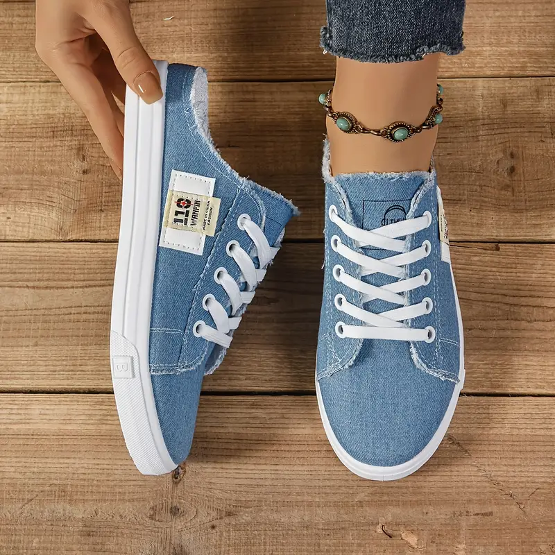 حذاء سنيكرز نسائي أنيق بدون رباط من القماش - خفيف، مريح، تصميم بحافة متشققة باللون الأسود والأزرق، قماش قابل للتنفس مع نعل PVC، حذاء متعدد الاستخدامات لجميع الفصول، حياة، نصف بوت