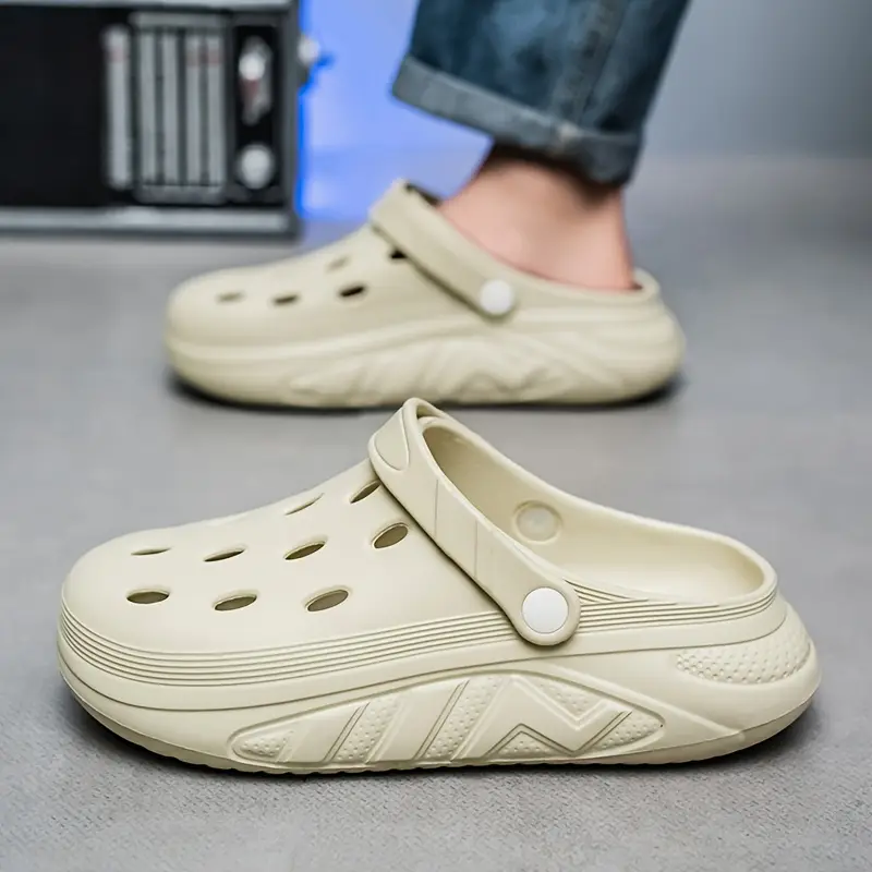 صنادل EVA عصرية للرجال بلون سادة ومجوفة، أحذية خارجية كاجوال عصرية، شباشب حديقة، مريحة، غير قابلة للانزلاق، متينة وخفيفة الوزن، مناسبة للأنشطة الخارجية للرجال والشاطئ