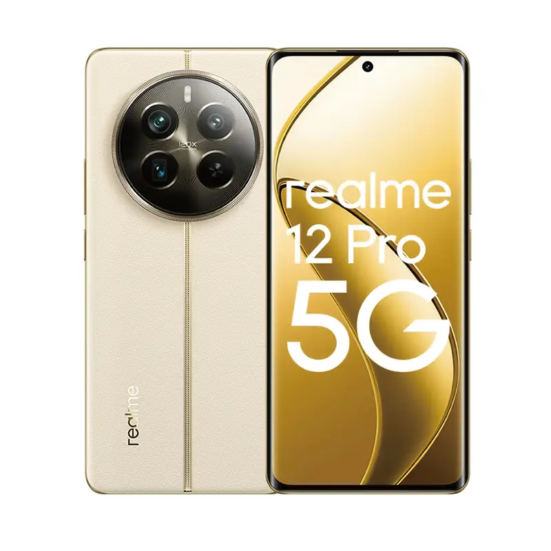 هاتف Realme 12 Pro 5G، ذاكرة وصول عشوائي 8GB، تخزين 256GB، شاشة FHD+ بحجم 17.02 سم، ثنائي SIM، كاميرا 32MP، بطارية 5000mAh، Snapdragon 6 Gen، مقاوم للماء، شاشة تعمل باللمس، معدل تحديث 120 هرتز، USB Type-C، خيارات ذهبية وأزرق، هاتف ثنائي SIM | هاتف ذكي أنيق | وحدة كاميرا متقدمة