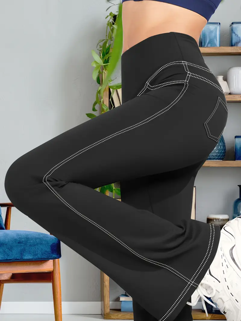 بنطلون نسائي بمقاس كبير وخصر عالٍ بأرجل واسعة - دينم مطاطي كاجوال، خصر مطاطي، راحة لجميع الفصول، قابل للغسل في الغسالة، بنطلون بمقاسات كبيرة