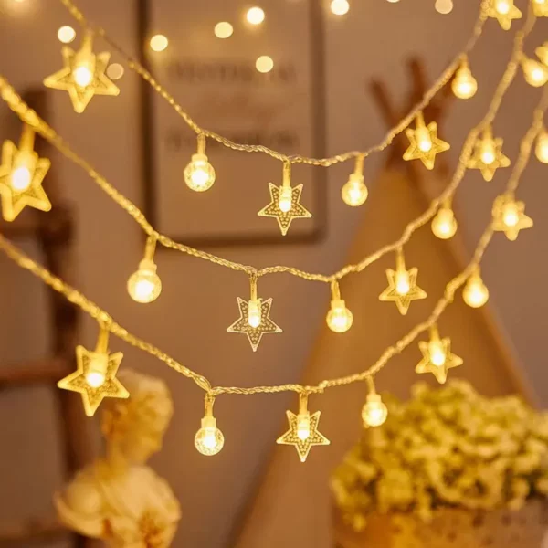 ⁦أضواء سلسلة مجيسو البيضاء الدافئة بنجوم LED⁩ - الصورة ⁦3⁩