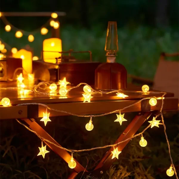 ⁦أضواء سلسلة مجيسو البيضاء الدافئة بنجوم LED⁩ - الصورة ⁦5⁩