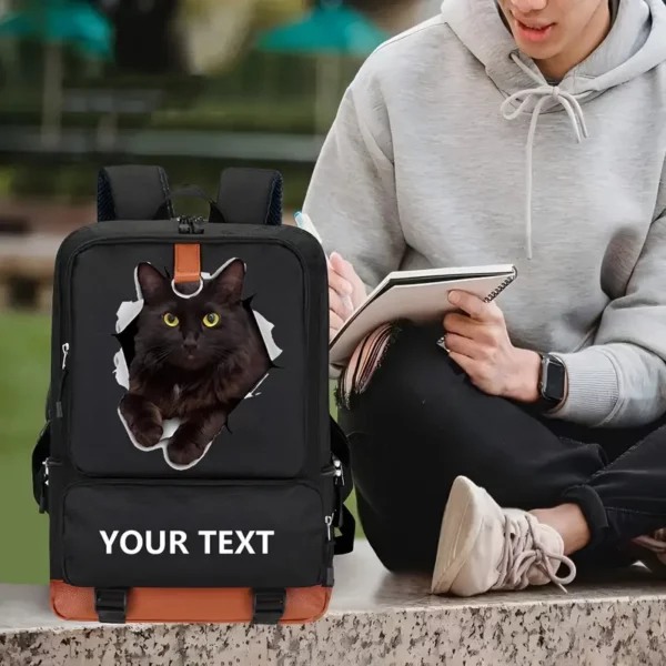 ⁦حقيبة ظهر بتصميم قطط مُخصصة -⁩ - الصورة ⁦3⁩