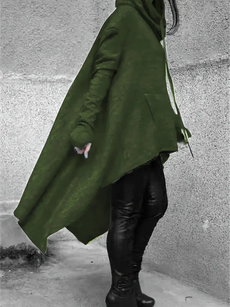 هودي كاجوال للنساء بمقاسات كبيرة - دافئ بياقة عالية، أكمام طويلة، بني سادة مع حافة غير متماثلة وجيوب جانبية، بوليستر، قابل للغسل في الغسالة - مثالي للخريف/الشتاء