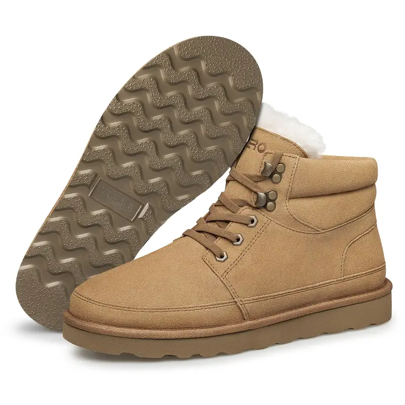 أحذية الثلج العصرية للرجال، مصنوعة من جلد طبيعي، عالية القمة، دافئة، مع بطانة من الجلد الناعم، نعل EVA غير قابل للانزلاق، مقدمة مستديرة، إغلاق برباط للتنزه، في الهواء الطلق، للارتداء اليومي - مجموعة الخريف/الشتاء