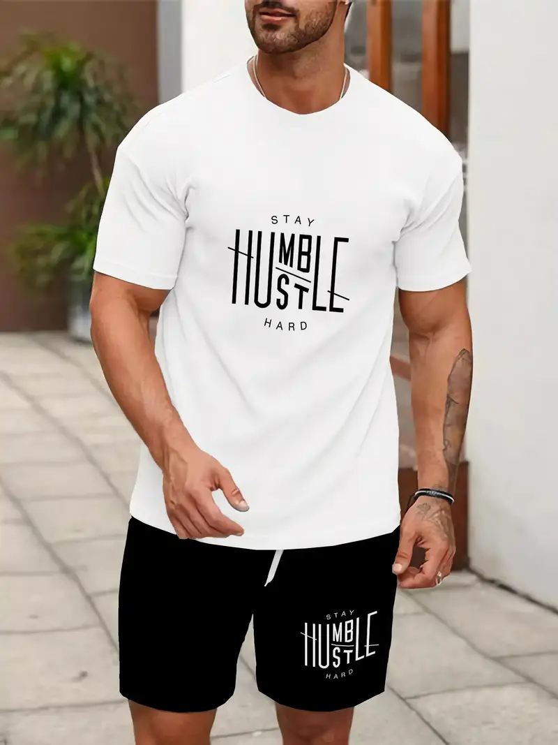 بدلة رياضية صيفية كاجوال للرجال، تيشيرت بياقة دائرية مطبوعة ثلاثية الأبعاد وشورت، قماش محبوك مرن قليلاً، خليط من البوليستر والسباندكس، ملابس خارجية كاجوال قابلة للتنفس