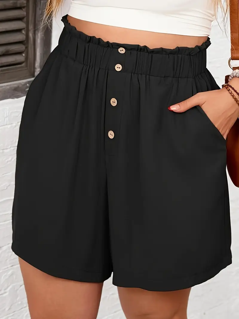 شورتات واسعة بأزرار وخصر مرن وجيوب مائلة، ملابس نسائية بمقاسات كبيرة