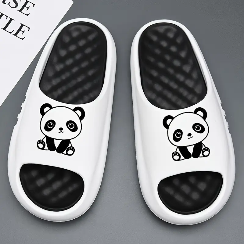 زوج واحد من النعال بنقشة الباندا مع نص ليزر قابل للتخصيص، نعل EVA ناعم، تصميم مفتوح للأصابع يسمح بالتنفس للأنشطة الداخلية/الخارجية - أسلوب كاجوال، مقدمة دائرية، مجموعة الربيع/الصيف، نعال داخلية