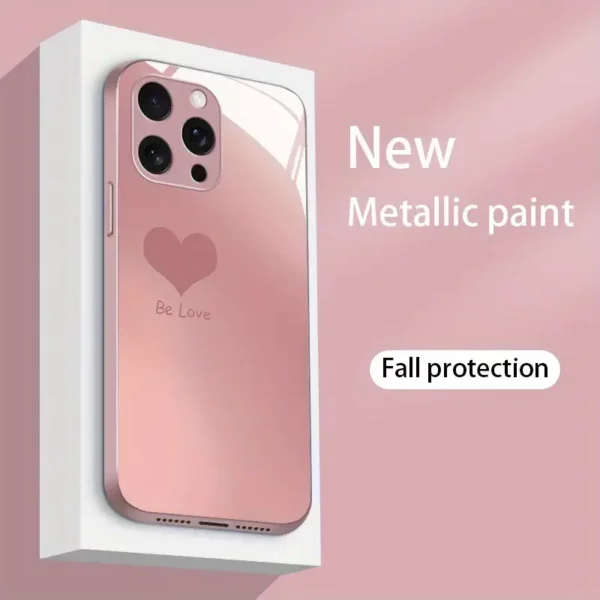 حافظة هاتف محمول جديدة بتدرج الألوان الحب مع طلاء معدني وزجاج خاص لـ iPhone 16/16 Pro/16 Plus/16 Pro Max/15/15 Pro/15 Pro Max/14/14 Pro/14 Plus/14 Pro Max/13/13 Pro/13 Pro Max/13 Mini/12/11/Xr/Xs/X/7 حزمة كاملة حافظة هاتف محمول بسيطة للأزواج