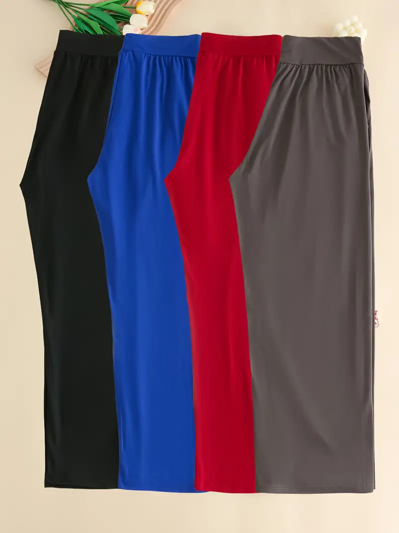 4 قطع بنطلون نسائي واسع الحجم بجيوب، أسلوب رياضي كاجوال