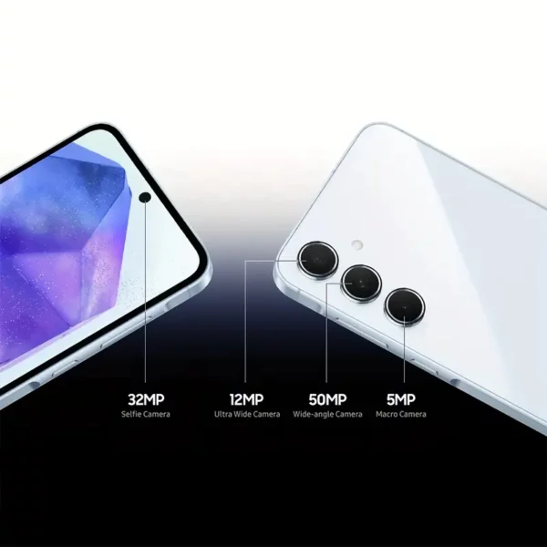هاتف سامسونج جالاكسي A55 IceBlue 8+128GB 5G Exynos 1480 6.6 بوصة FHD+ Super AMOLED 120Hz شاشة 50MP كاميرا 5000mAh 25W شحن سريع