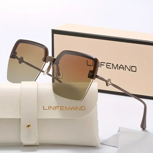 ⁦نظارات زخرفية مربعة بدون إطار أنيقة من LINFEMAND⁩ - الصورة ⁦5⁩