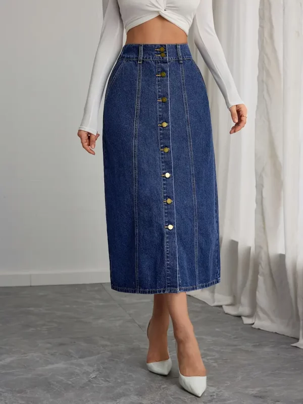 1 قطعة DENIMCOLAB تنورة دينم ميدي عالية الخصر للنساء، 100