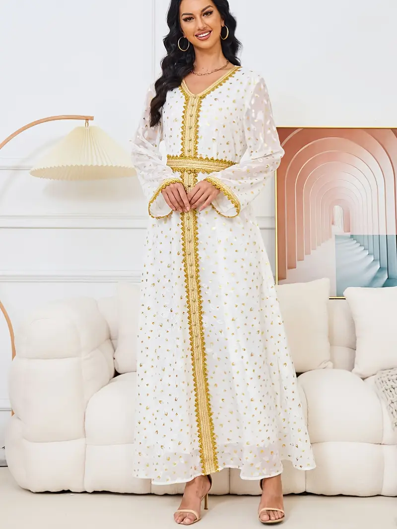 فستان كفتان بيضاني أنيق بتصميم زهور