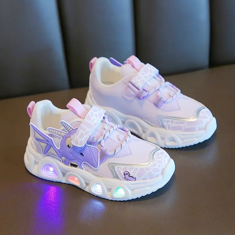 أحذية ديناصور كرتونية جديدة لربيع، أحذية خفيفة الوزن تتلألأ للأطفال مع تهوية