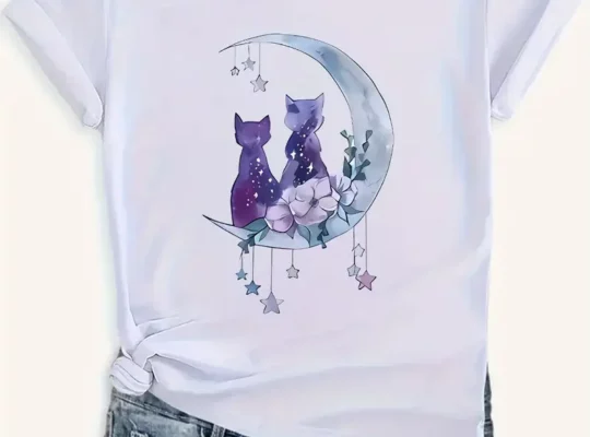 تيشيرت نسائي أسود برسمة قمر رمضان