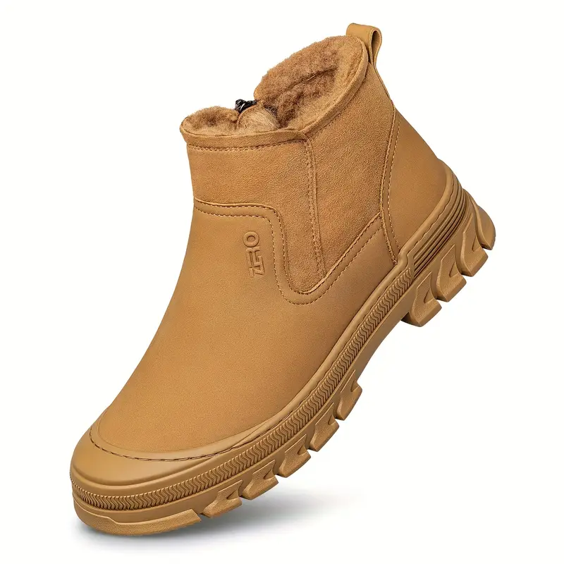 أحذية الرجال الكلاسيكية العصرية القصيرة في الهواء الطلق، مبطنة بالفيلك، مقاومة للثلج، مدببة، سهلة الارتداء، نعل مطاطي، نعل من القماش، لفصل الخريف/الشتاء