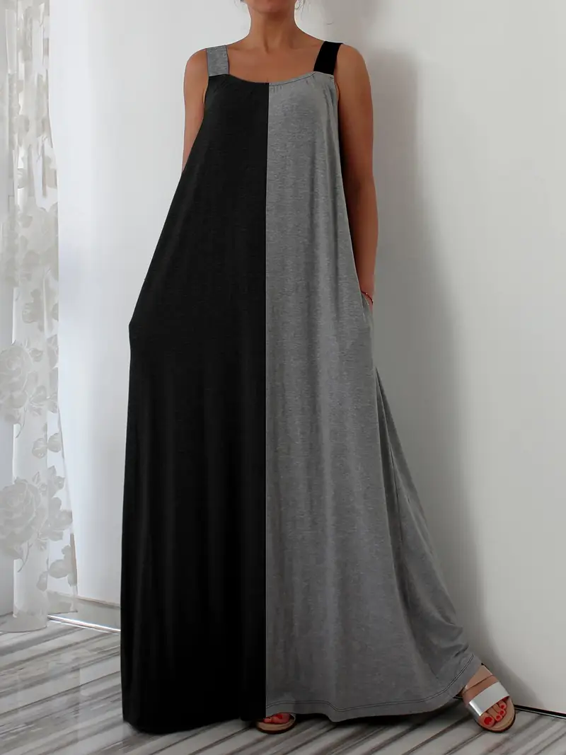 فستان تانك بدون ظهر بألوان متعددة المقاسات، فستان طويل فضفاض بدون أكمام غير رسمي لفصل الربيع والصيف، ملابس نسائية بمقاسات كبيرة