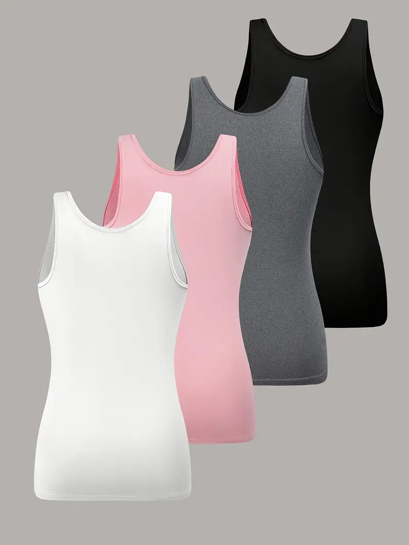 4-حزمة أنيقة بمقاس كبير للنساء، قماش بوليستر محبوك بلون صلب، ياقة مستديرة، قماش مطاطي 210 جرام/متر مربع، لفصل الربيع/الصيف/الخريف