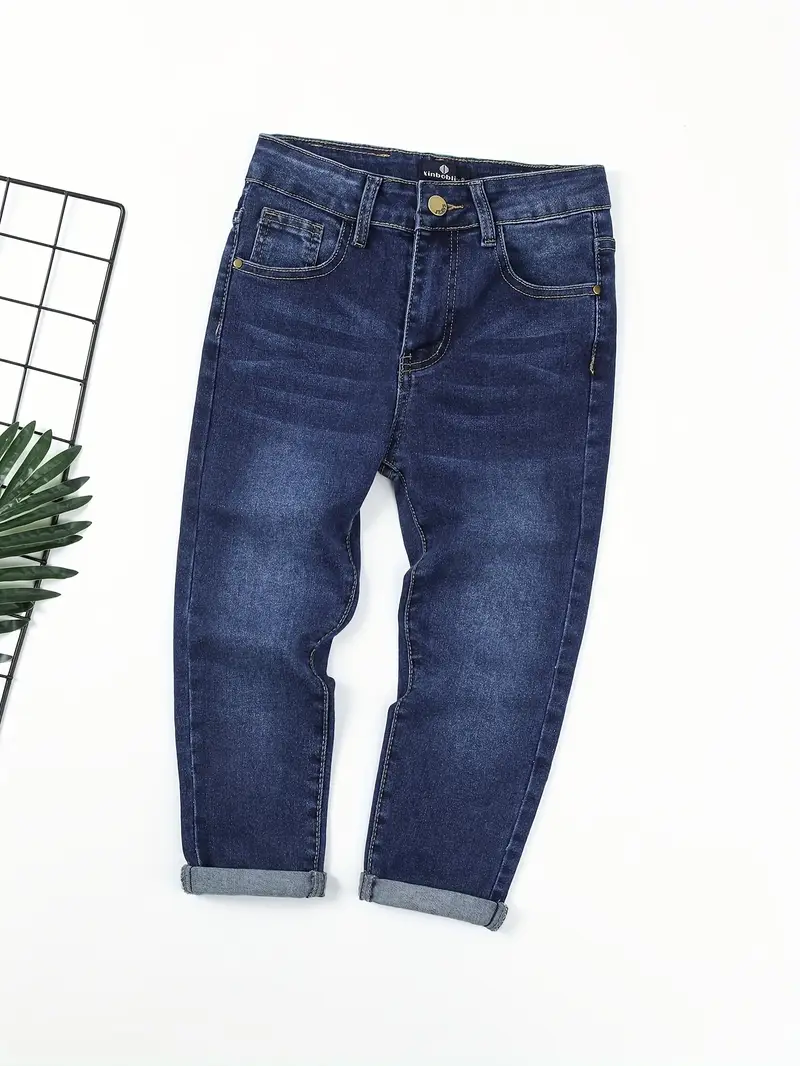 2 قطعة من بنطلون الجينز الضيق للبنين، مطاطي وقصير، بأكمام طويلة مع سحاب وجيب، متوسط التمدد، الخصر المتوسط، ملابس عارضة للسبت والسبت