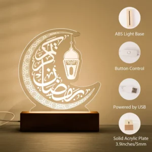 مصباح ليلي LED بتصميم هلال أنيق مع خط عربي