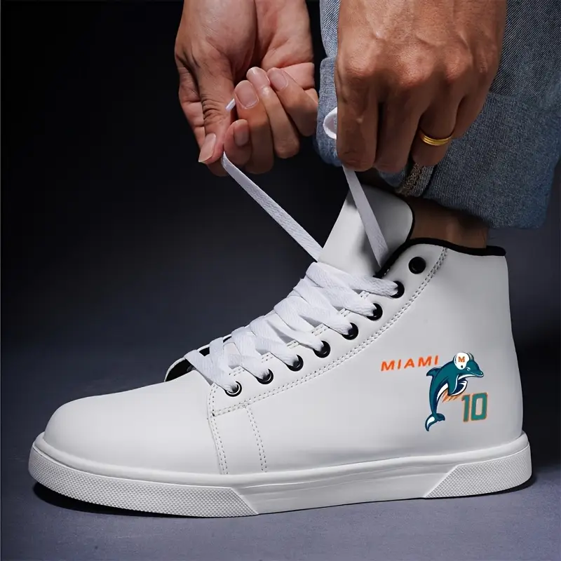 أحذية سنيكرز عالية Miami 10 بطبعة كرتونية، كاجوال برباط وجزء علوي من الألياف الدقيقة مع داخلية من القماش ونعل EVA، أحذية خفيفة ومسامية لجميع الفصول للرجال والنساء