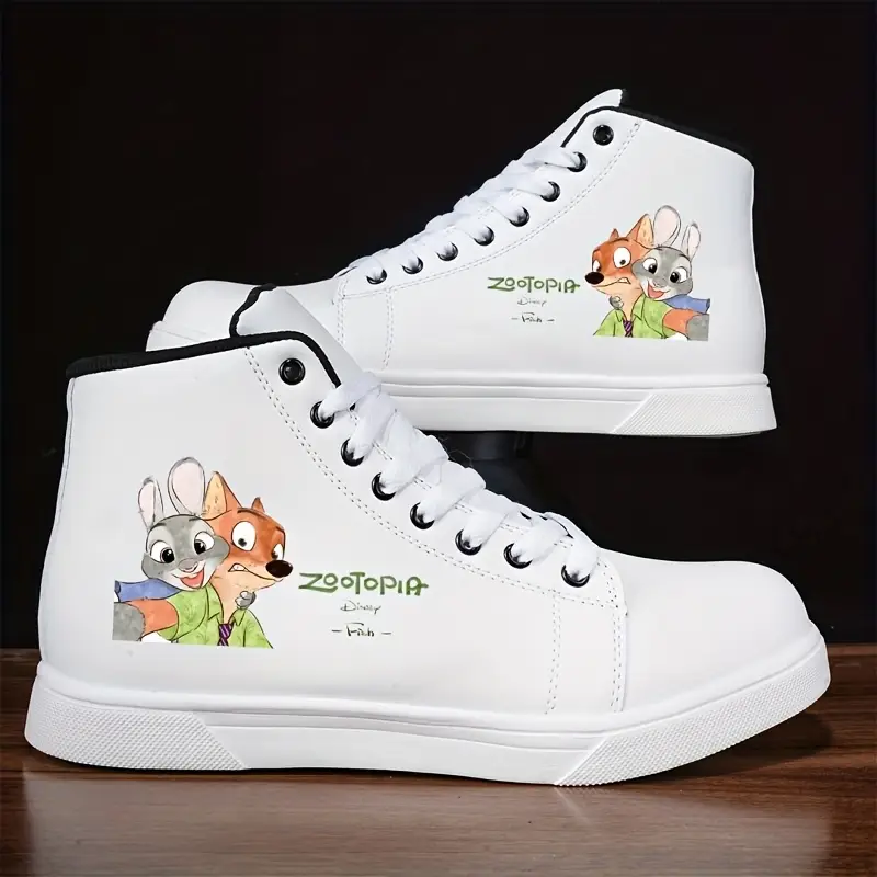 أحذية رياضية كاجوال مطبوعة برسوم كرتونية من ديزني، أنماط جديدة وعصرية عالية القمة والمنزلقة للرجال، أحذية بيضاء مريحة منخفضة القمة مع أصابع مستديرة وأربطة، متوفرة أيضًا للنساء والأزواج، مقاسات 36-46.