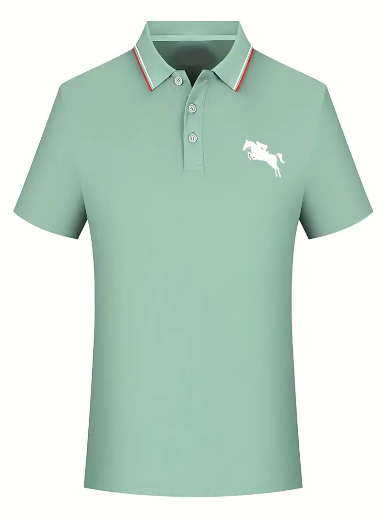 قميص بولو رياضي كاجوال للرجال بطباعة أنيقة في عبوة واحدة، قميص بولو أنيق بلون صلب للرجال.