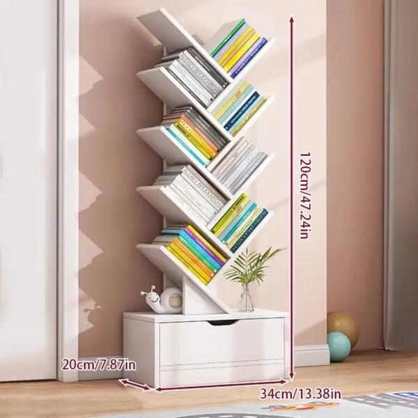 ⁦رف كتبEqiEchمع درج، رف كتب 10 أرفف، رف تخزين خشبي عتيق، تخزين كتب حديث، أرفف كتب قائمة للأرض⁩ - الصورة ⁦4⁩