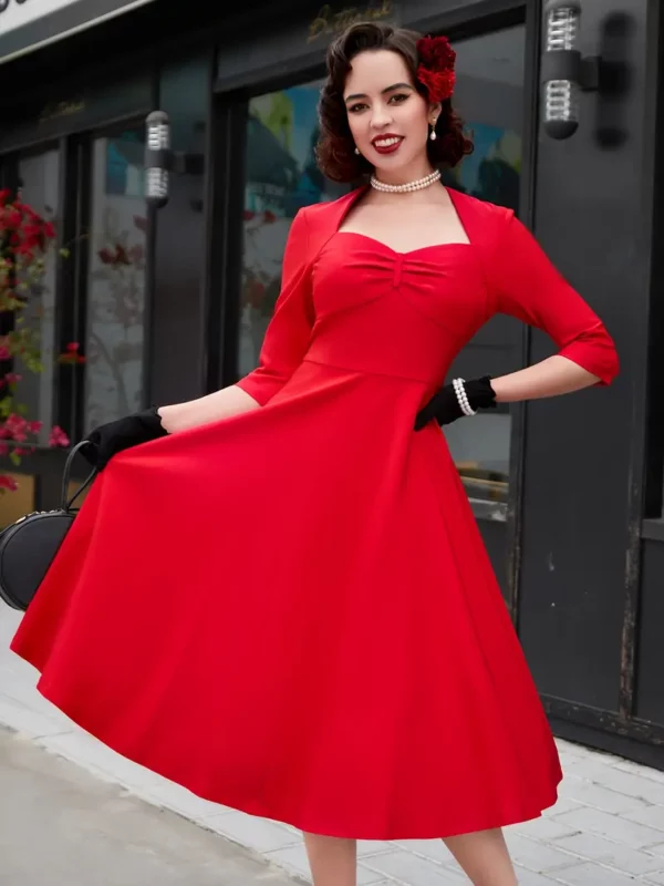 ⁦فستان ميدي أحمر أنيق ...⁩ - الصورة ⁦4⁩