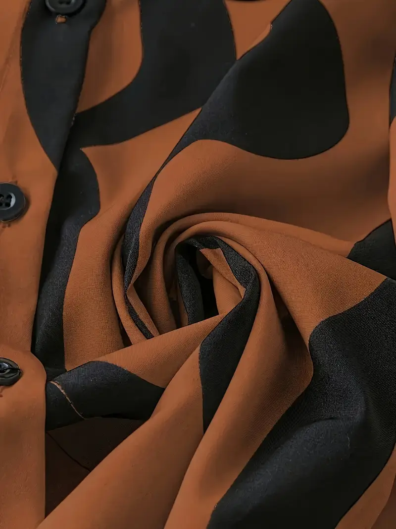 قميص نسائي أنيق بأكمام طويلة وأزرار مع طباعة عشوائية فريدة - الصورة 3