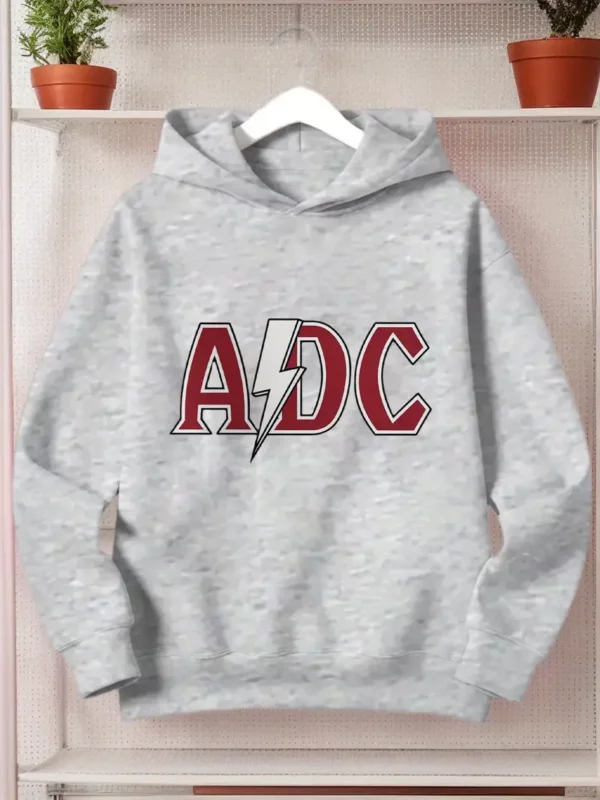 هودي مطبوع للأولاد بعنوان "ADC"، سويت شيرت بقلنسوة غير رسمي من البوليستر مع تمديد خفيف، طباعة عشوائية