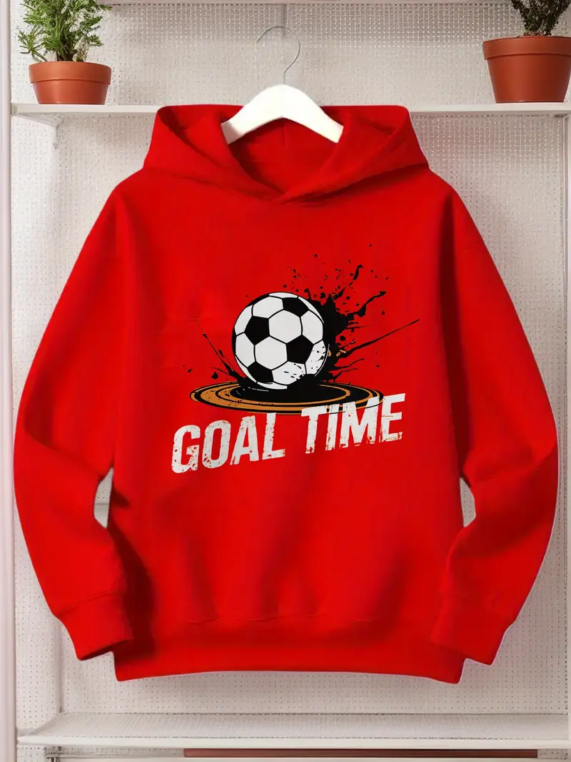 هودي كاجوال للأطفال من البوليستر مع طباعة كرة القدم، نسيج محبوك من البوليستر 100%
