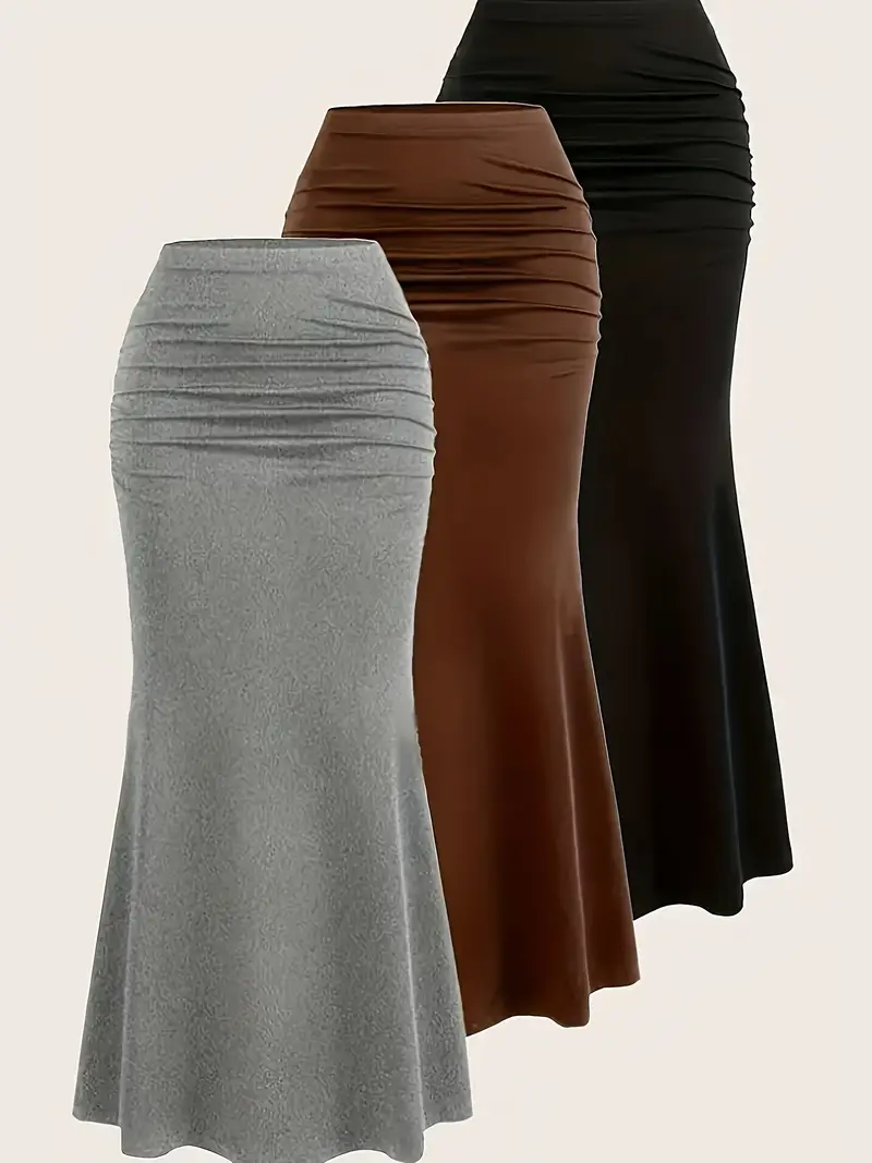 3 عبوات من تنانير ذيل حورية البحر ذات الحجم الكبير ، قماش بوليستر غير رسمي متماسك مع تمدد طفيف ، فساتين ليلية بلون خالص لجميع الفصول للبالغين