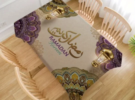 1 قطعة مفرش طاولة فاخر برسمة ماندالا رمضان