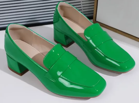 حذاء نسائي بكعب سميك، مضخات مربعة بألوان سادة