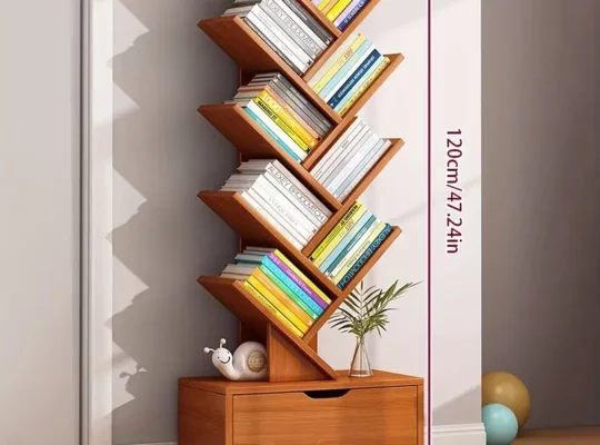 رف كتبEqiEchمع درج، رف كتب 10 أرفف، رف تخزين خشبي عتيق، تخزين كتب حديث، أرفف كتب قائمة للأرض