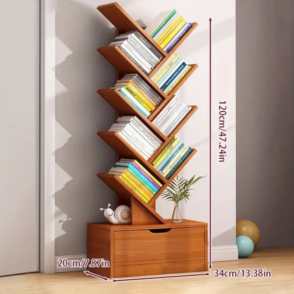 ⁦رف كتبEqiEchمع درج، رف كتب 10 أرفف، رف تخزين خشبي عتيق، تخزين كتب حديث، أرفف كتب قائمة للأرض⁩ - الصورة ⁦6⁩