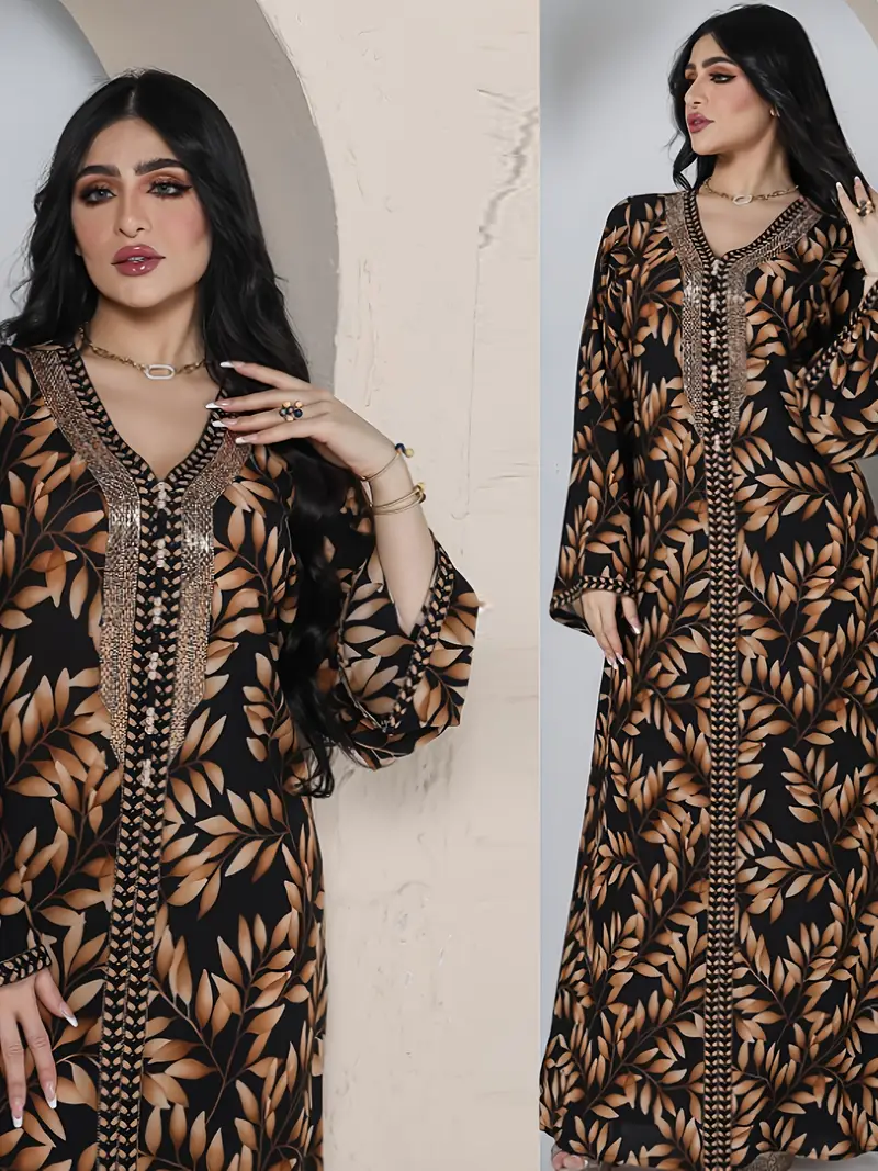 فستان قفطان بطباعة وفتحة رقبة على شكل V - الصورة 5