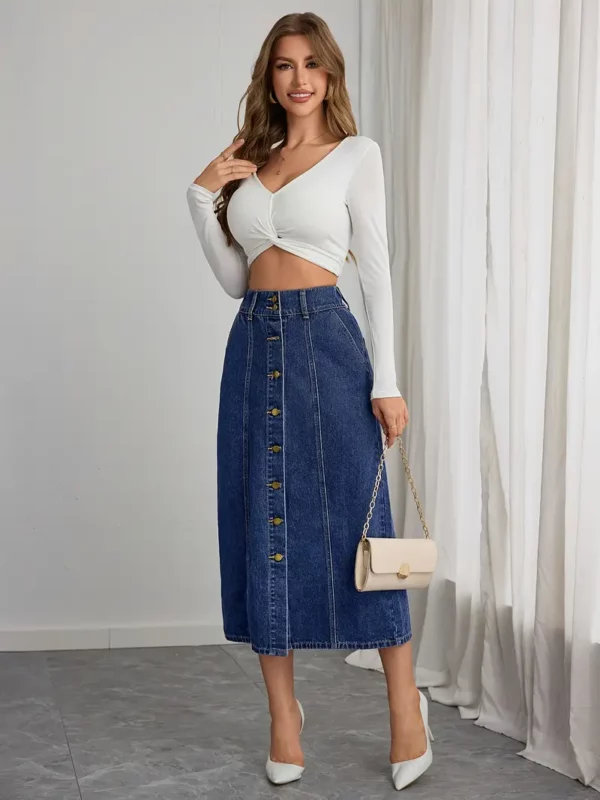 ⁦1 قطعة DENIMCOLAB تنورة دينم ...⁩ - الصورة ⁦6⁩