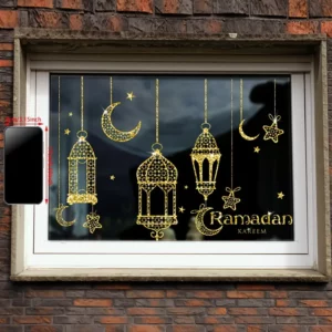 2-Pack رمضان فانوس القمر لاصقة ستاتيك نافذة الملصقات