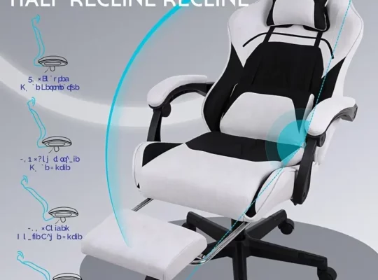 كرسي ألعاب مريح مع دعم قطني ومسند قدم، مقعد قابل للتعديل في الارتفاع ويدور 360°