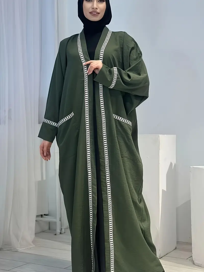 عباءة طويلة فضفاضة باللون الأخضر الداكن للنساء